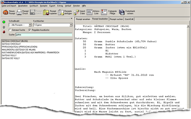 Screenshot Rezeptbearbeitungsansicht